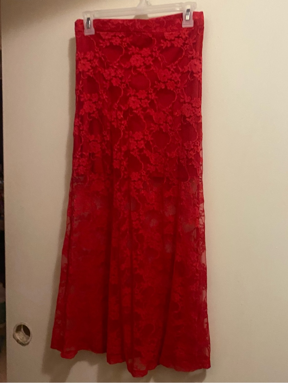 The Arte By Zenana Womens S Red Lace Maxi Skirt With Mini Skirt Under Coquette